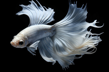Captivate your audience with the minimalist beauty of this fighting fish, its pure white form...