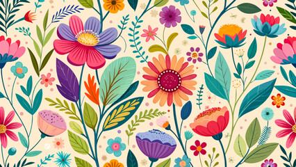 Cute feminine watercolor seamless pattern with wildflowers.hand drawn	
