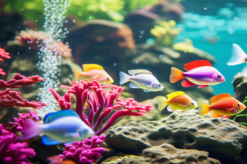 Aquarium Nahaufnahme mit bunten Fisch Hintergrund