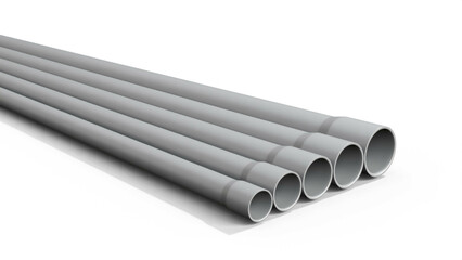 PVC electrical conduit, different sizes.  3D rendering isolated on white background. 
