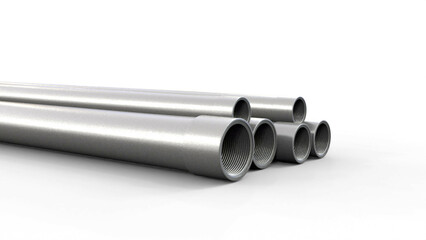 Fototapeta premium Galvanized electrical conduit, different sizes. 3D rendering isolated on white background. 