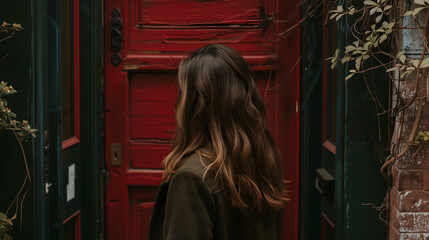 Obraz na płótnie Canvas Woman Closing a Door - Lifestyle and Home Concept Photo