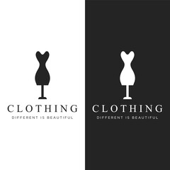 Women's clothing Logo design with hanger, luxury clothes. Logo for business, boutique, fashion shop, model, shopping and beauty.