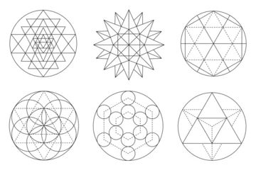 Tuinposter Sacred geometry vector design elements. Alchemy, religion, philosophy, spirituality, hipster symbols and elements. Set Vector illustration © Aikaterini