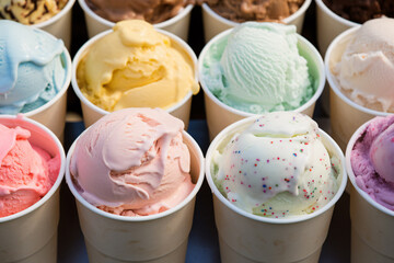 Different ice cream flavors in cups
