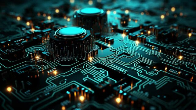 3D rendering of electronic circuit board with glitter, machine learning and modern computer technology concept. business, technology, internet and networking concept. Circuit board background