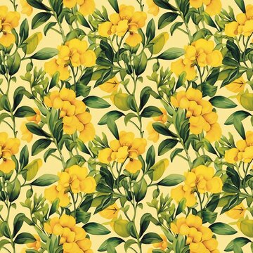 seamless floral pattern  Yellow wallflower, wallflower leaves, watercolor pattern, vintage seamless pattern. art, culture, craftsmanship, wallpaper, backgrounds designs 