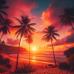 sunset on beach beautiful view Ai-generated