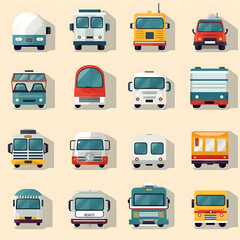 Set of front view transportation colorful vector icons , Generative AI