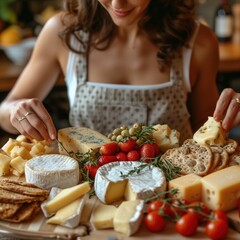 woman with cheese board