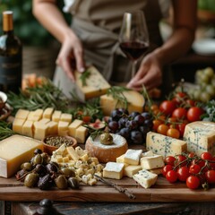 woman with cheese board