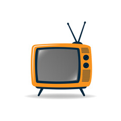 Vector illustration. Analogue retro TV with antenna, channel and signal selector. Television box for news and show translation