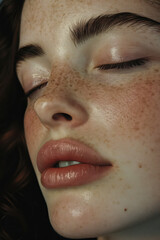 Beauty in Close-Up: Young, Glamorous Caucasian Woman with Clean, Clear Skin and Attractive Makeup on a White Background