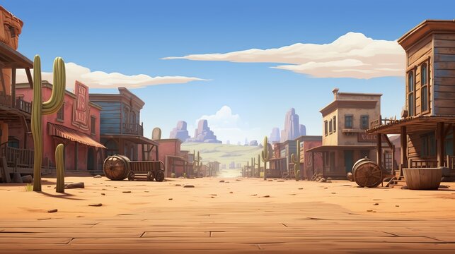 american western town, empty background, 3D cartoon