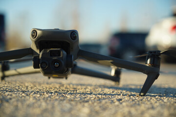 Front near view of the Mavic drone,  at sunset. perfect for rescue and surveillance missions thanks...