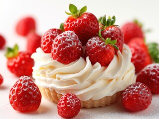 whipped cream with strawberries close-up