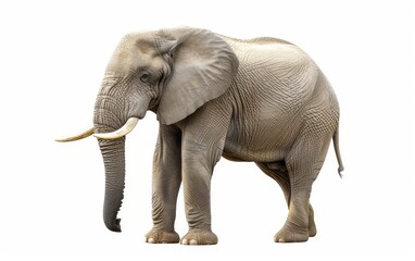 A majestic elephant isolated on a white background, showcasing its grandeur and intricate skin texture.