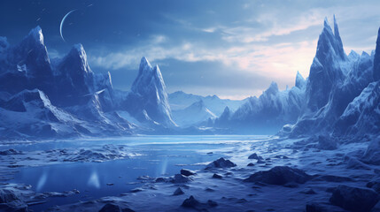 Fototapeta na wymiar icy world twilight in a frozen world