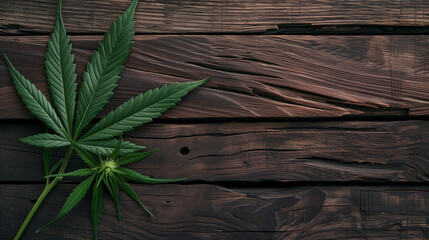 medical marijuana (hemp, cannabis) on wooden background . top view