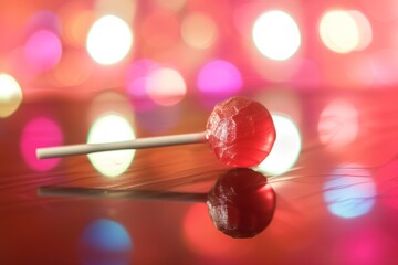 shiny lollipop with reflection on shiny surface
