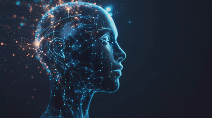 Abstract human head with luminous brain and network dot,Neuroscientist ,Machine learning,Deep learning.Artificial intelligence concept.