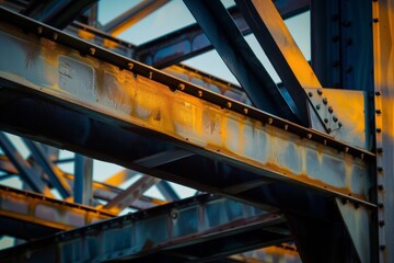 closeup of steel beams with sunset glow