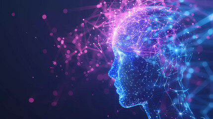 Abstract human head with luminous brain network. Deep learning ,neuroscientist concept.Artificial intelligence concept.