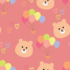Obraz na płótnie Canvas Cute seamless pattern cartoon bears and colorful balloons. animal wallpaper for children, textiles, children's sleepwear, fabric prints, gift wrapping paper