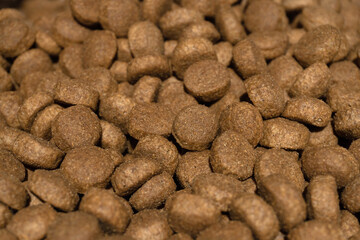 Pet food. Dog food and bowl in storage box