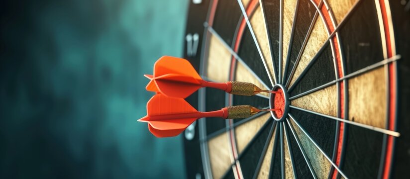 Close up dartboard business concept with target and arrows illustration. AI generated image
