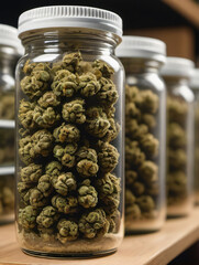 Photo Of Jars Of Cannabis Buds On Dispensary Shelf