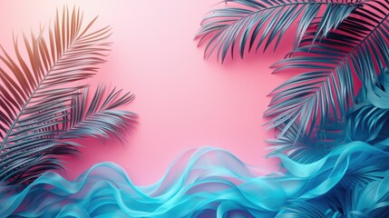 Fototapeta na wymiar Surreal Pink Sky and Palm Silhouettes