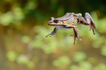 frog leaping towards the lens, midjump