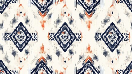 Ikat geometric folklore ornament. Tribal ethnic texture. Striped pattern in Aztec style. Folk embroidery. Indian, Scandinavian rug. - obrazy, fototapety, plakaty