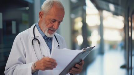 Senior Physician Analyzing Documents