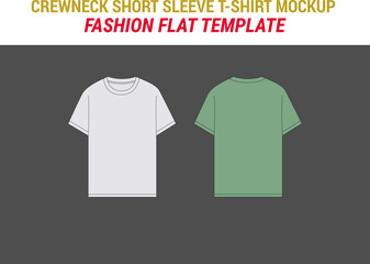 Crewneck Short Sleeve Vector Mockup T-shirt Short Sleeve Fashion Illustration Crew neck Tee Shirt Vector Mockup Flats CAD Mockup