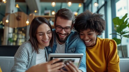 Friends Sharing Laughs over Tablet
