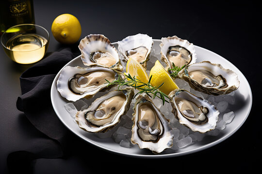 A plate of oysters with a Lemon, Image for Cafe and Restaurant Menus