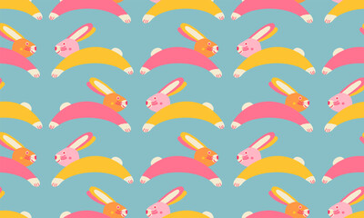 Hopping Easter bunny pink yellow vintage blue 5000 GS