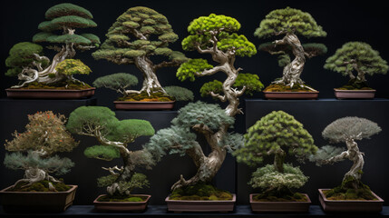 Bonsai wonderland featuring dramatic lighting and shadows