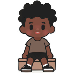 cute boy cartoon character sitting on boxvector illustrator