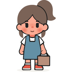 cute girl character holding bag vector illustrator