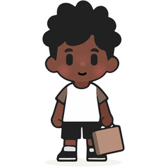 cute boy character holding bag vector illustrator