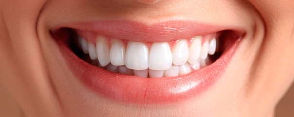 Obraz premium Beautiful female smile after teeth whitening procedure. Dental care. Dentistry concept.