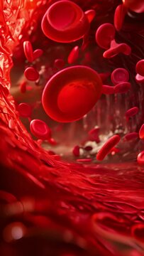 Red blood cells move through the tiny vessel