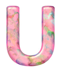 Letter U of the alphabet in pearl pink color on transparent png background