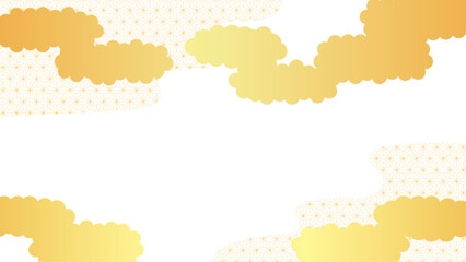 金色の雲と和柄の霞のイラスト背景素材　お正月素材