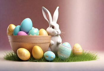 Fototapeta na wymiar easter egg in minimal style. pastel color, easter bunny