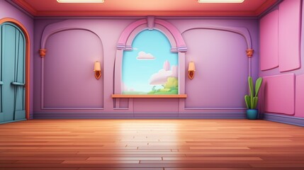 3D cartoon empty background for kids and animation