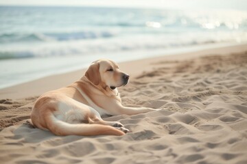 labrador drying off on a sandy beach